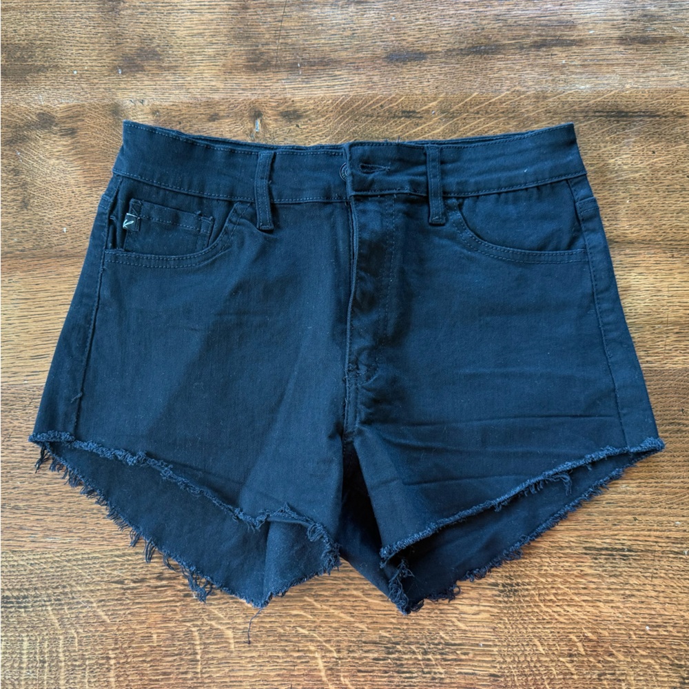 Black Denim Frayed Hem Women's Shorts